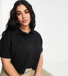 Черная укороченная футболка-поло свободного кроя с короткими рукавами ASOS DESIGN Curve-Черный
