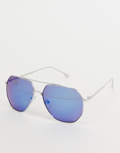 Квадратные солнцезащитные очки в серебристой оправе с голубыми линзами Jeepers Peepers-Серебристый