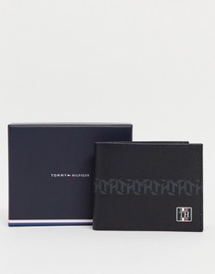 Черный кожаный кошелек с монограммой и логотипом Tommy Hilfiger