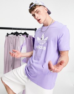 Светло-фиолетовая футболка с логотипом-трилистником adidas Originals-Фиолетовый цвет