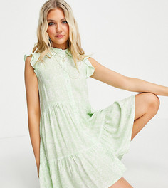 Зеленое платье-рубашка без рукавов с мелким цветочным принтом Stradivarius-Зеленый цвет