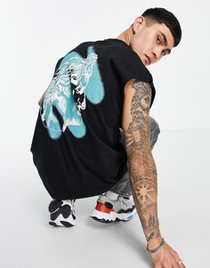Черная майка в стиле oversized из органического хлопка с графическим принтом статуи на спинке ASOS DESIGN-Черный