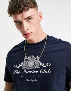Темно-синяя футболка из органического хлопка с принтом спереди ASOS DESIGN-Темно-синий