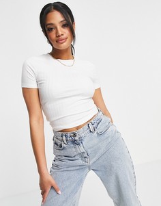 Зауженная белая футболка в рубчик ASOS DESIGN-Белый