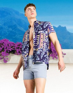 Свободная рубашка с воротником на пуговицах и винтажным принтом пейсли ASOS DESIGN-Темно-синий