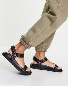 Черные сандалии в спортивном стиле с мягкими ремешками Bershka-Черный цвет