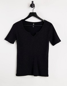 Черная футболка с блестками и V-образным вырезом Pieces Divi-Черный цвет