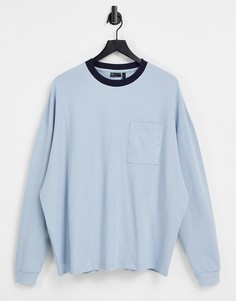 Лонгслив в стиле oversized из плотного фактурного трикотажа синего цвета ASOS DESIGN-Голубой