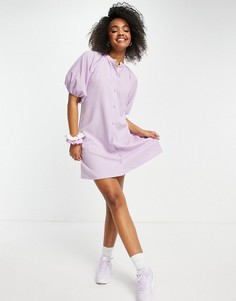 Сиреневое платье-рубашка с объемными рукавами Lola May-Фиолетовый цвет