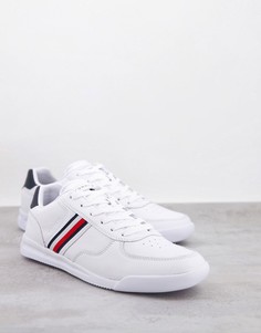 Белый облегченные кожаные кроссовки с логотипом-флагом сбоку Tommy Hilfiger