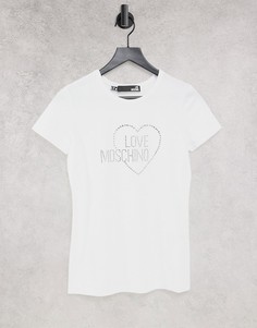 Белая футболка с логотипом и стразами Love Moschino-Белый