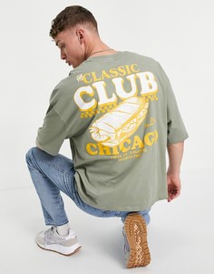 Майка цвета хаки из органического хлопка в стиле oversized с принтом "Chicago" на спине ASOS DESIGN-Зеленый цвет