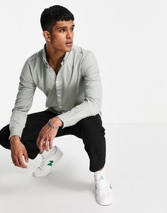 Оксфордская рубашка цвета хаки с длинными рукавами River Island-Зеленый цвет