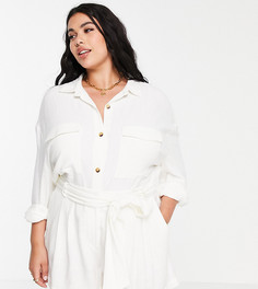 Белая льняная куртка-рубашка от комплекта ASOS DESIGN Curve-Белый
