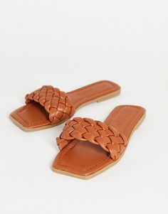 Светло-коричневые шлепанцы на плоской подошве с квадратным носком Truffle Collection-Коричневый цвет