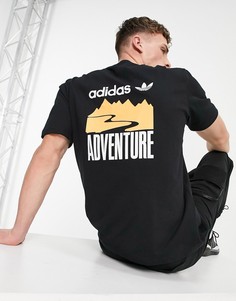 Черная футболка с принтом "Adventure" на спине adidas Originals-Черный цвет