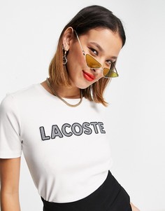 Белая футболка с текстовым логотипом Lacoste-Белый