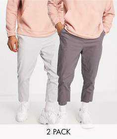 Набор из 2 суженных книзу джоггеров чиносов светло-серого и темно-серого цвета ASOS DESIGN-Многоцветный