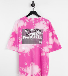Розовая выбеленная oversized-футболка с принтом COLLUSION Unisex-Розовый цвет