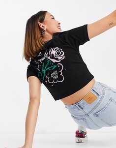 Черная футболка с принтом лепестков на спинке Vans-Черный цвет