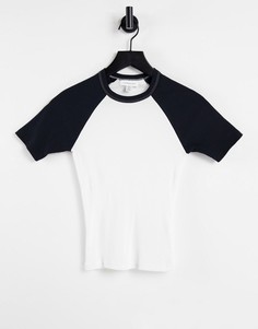 Черно-белая футболка в бейсбольном стиле с рукавами до локтя Topshop-Многоцветный