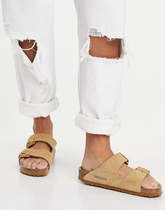 Кремовые замшевые сандалии Birkenstock Arizona-Светло-бежевый