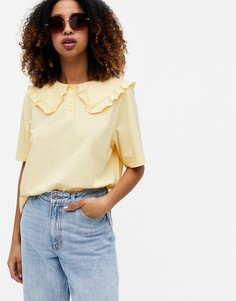 Желтая футболка из органического хлопка с oversized-воротником Monki Magnhild-Желтый