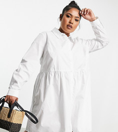 Белое хлопковое свободное платье-рубашка мини ASOS DESIGN Curve-Белый