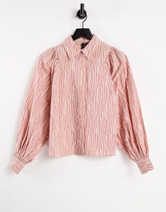 Розово-белая рубашка с пышными рукавами и принтом Y.A.S-Многоцветный