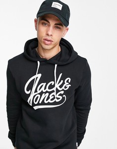 Черный худи с крупным логотипом-надписью Jack & Jones-Черный цвет