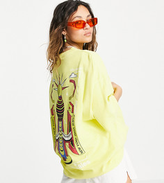 Oversized-футболка желтого цвета из пике с эффектом кислотной стирки и принтом COLLUSION Unisex-Желтый