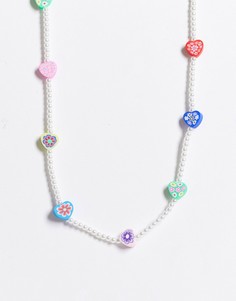 Ожерелье из искусственного жемчуга с бусинами с цветочным узором ASOS DESIGN-Многоцветный