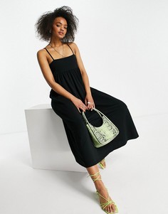 Черное платье миди на бретельках с квадратным вырезом ASOS DESIGN-Черный цвет