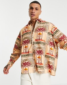 Рубашка в стиле "super oversized" с принтом спичечных коробков ASOS DESIGN-Светло-бежевый