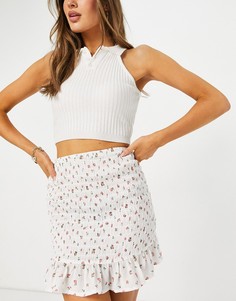 Присборенная мини-юбка с цветочным принтом ASOS DESIGN-Многоцветный