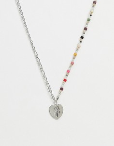 Серебристое ожерелье с цепочками и бусинами и с подвеской в виде сердечка Pieces-Серебристый