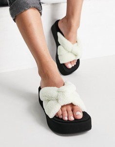 Кремовые сандалии на плоской подошве с ремешками из мягкого искусственного меха ASOS DESIGN Tally-Светло-бежевый