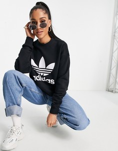 Черный свитшот с большим логотипом adidas Originals-Черный цвет