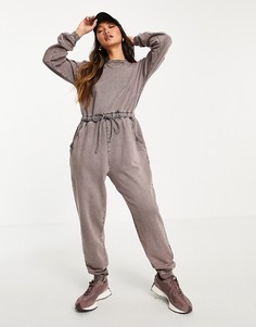 Комбинезон со свитшотом и джоггерами с эффектом кислотной стирки ASOS DESIGN-Серый