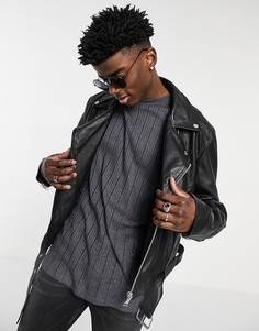 Укороченная кожаная куртка черного цвета в байкерском стиле ASOS DESIGN-Черный цвет