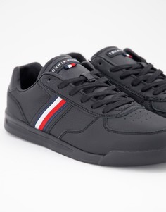 Легкие кожаные черные кроссовки с логотипом в виде флага сбоку Tommy Hilfiger-Черный цвет