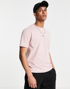 Светло-розовая футболка с контрастным логотипом BOSS-Розовый цвет
