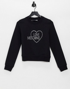 Черный свитшот с логотипом из стразов Love Moschino