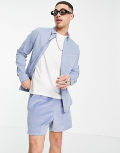 Джинсовая зауженная рубашка голубого цвета из органического хлопка ASOS DESIGN-Голубой