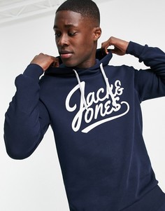 Темно-синий худи с большим логотипом-подписью Jack & Jones
