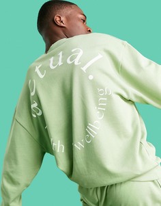 Зеленая футболка в стиле oversized с большим логотипом "Health and Wellbeing" на спине ASOS Actual Athleisure-Зеленый цвет