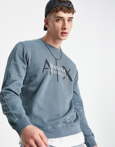 Серый свитшот с круглым вырезом и логотипом на груди Armani Exchange