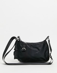 Черная сумка на плечо и через плечо из искусственной кожи с карманами на застежках-кнопках в стиле 90-х ASOS DESIGN-Черный