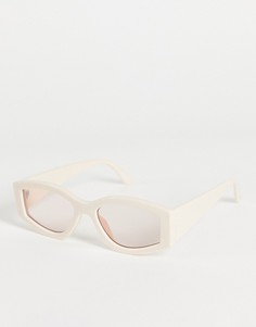 Овальные солнцезащитные очки в массивной бежевой оправе ASOS DESIGN-Белый