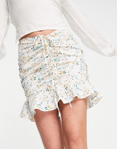 Хлопковая мини-юбка со сборками спереди и цветочным принтом ASOS DESIGN-Многоцветный